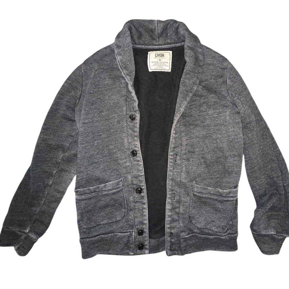 Chor Mens Shawl Collar Button Front Fleece Cardigan Charcoal Gray Heather Medium